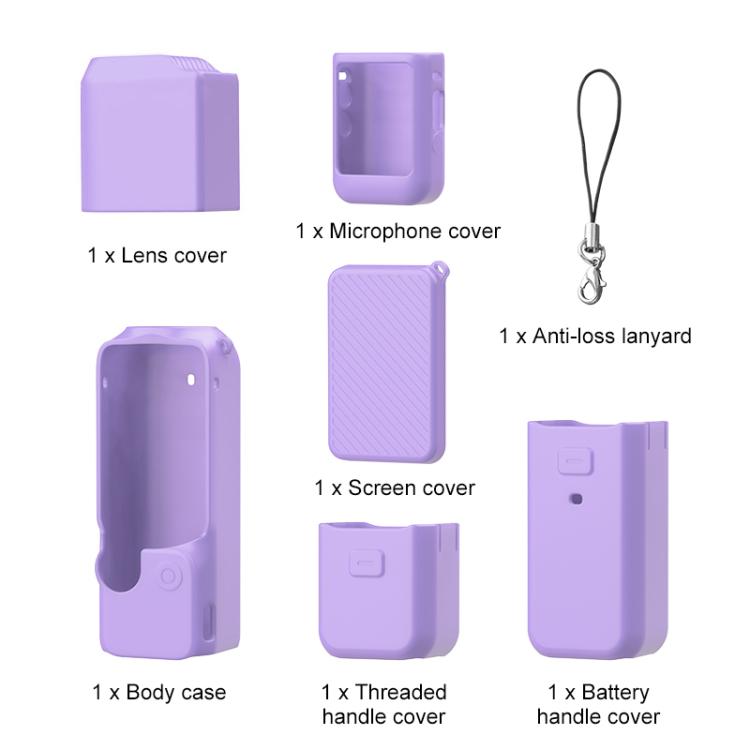 For DJI OSMO Pocket 3 PULUZ 6 in 1 Body Lens Handle Screen Mic Silicone TPU Cover (Purple) - free shipping - PMC TechLife - Order now!