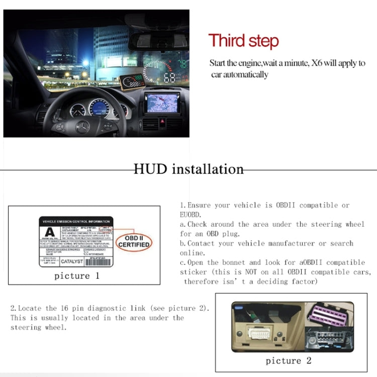 X6 3.5 inch Car OBDII / EUOBD HUD Vehicle-mounted Head Up Display Security System, Support Speed & Water Temperature & Speed Alarm & Fuel Consumption & Battery Voltage, etc. - Head Up Display System by PMC TechLife | Online Shopping South Africa | PMC TechLife | Buy Now Pay Later Mobicred