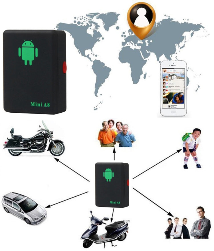 TRACKER Mini A8 Real Time 4 Bands Global Locator GSM/GPRS Tracker Tracking Device for Personal(Black) - Personal Tracker by PMC TechLife | Online Shopping South Africa | PMC TechLife | Buy Now Pay Later Mobicred