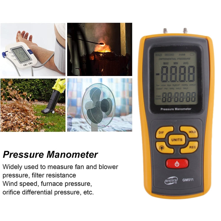 BENETECH GM511 LCD Display Pressure Manometer(Yellow) - free shipping - PMC Jewellery - Order now!