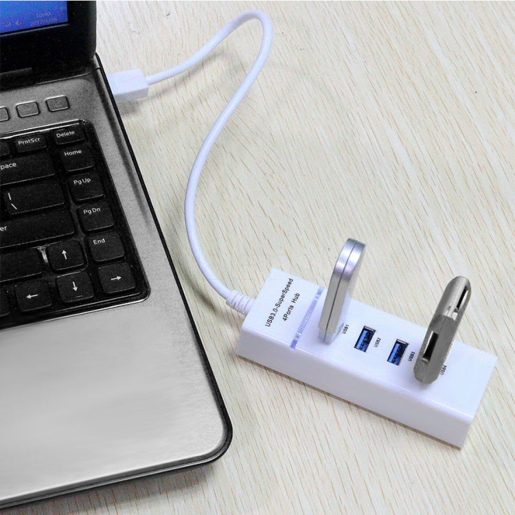 4 Ports USB 3.0 Hub Splitter with LED, Super Speed 5Gbps, BYL-P104(White) - USB 3.0 HUB by PMC TechLife | Online Shopping South Africa | PMC TechLife | Buy Now Pay Later Mobicred