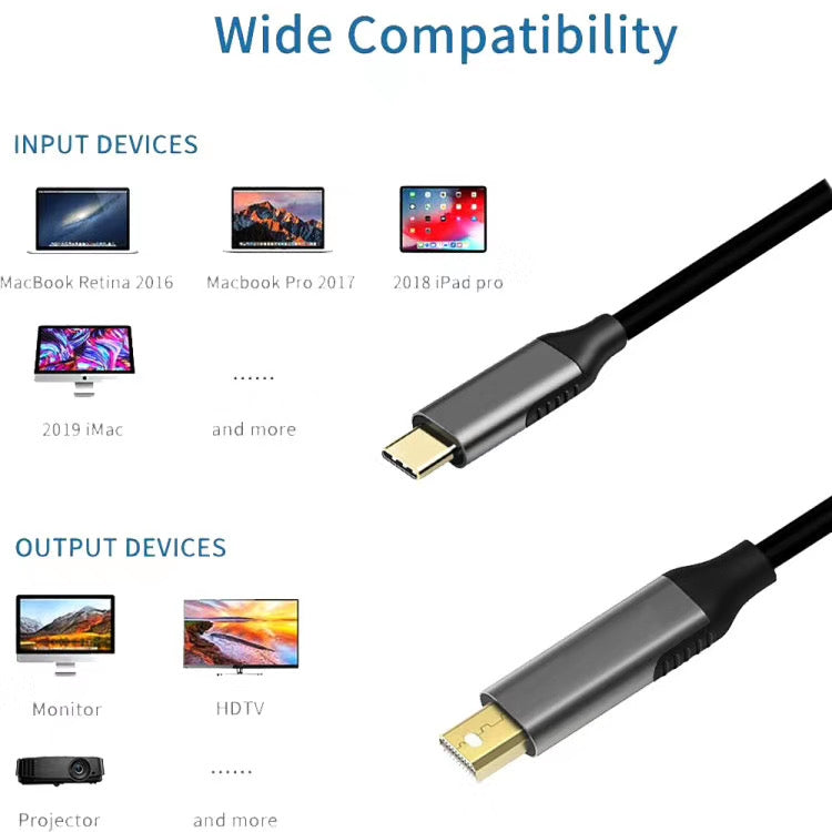 1.8m Mini DisplayPort Male to USB-C / Type-C Male Adapter Cable - Cable & Adapter by PMC Jewellery | Online Shopping South Africa | PMC Jewellery | Buy Now Pay Later Mobicred