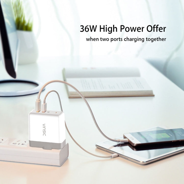 Vinsic 36W Portable Dual-Port Quick Charger 3.0 Dual-Port USB Wall Charger Travel Adapter, For iPhone/iPad, Galaxy S7/S6/Edge/Plus, Mi5 etc, US Plug - USB Charger by VINSIC | Online Shopping South Africa | PMC TechLife | Buy Now Pay Later Mobicred