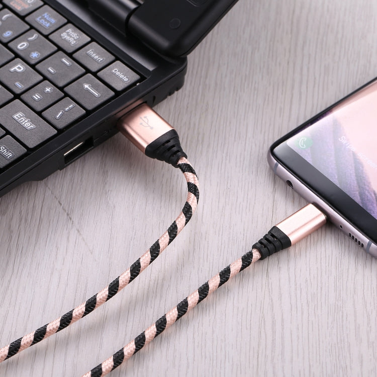 1m USB to USB-C / Type-C Nylon Weave Style Data Sync Charging Cable(Rose Gold) - USB-C & Type-C Cable by PMC TechLife | Online Shopping South Africa | PMC TechLife | Buy Now Pay Later Mobicred