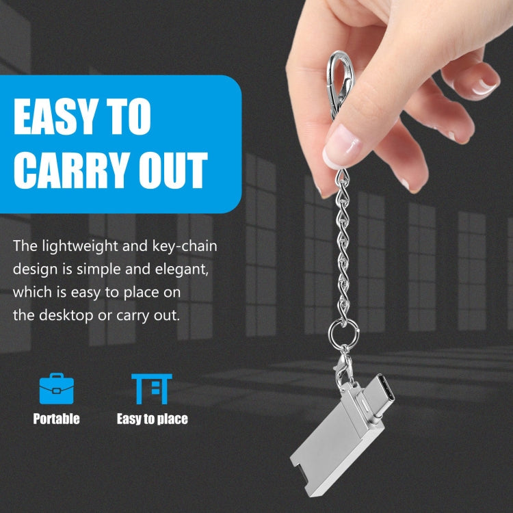 Mini Aluminum Alloy USB 2.0 Female to USB-C / Type-C Male Port Connector Adapter with Chain(Grey) - OTG Adapter by PMC TechLife | Online Shopping South Africa | PMC TechLife | Buy Now Pay Later Mobicred