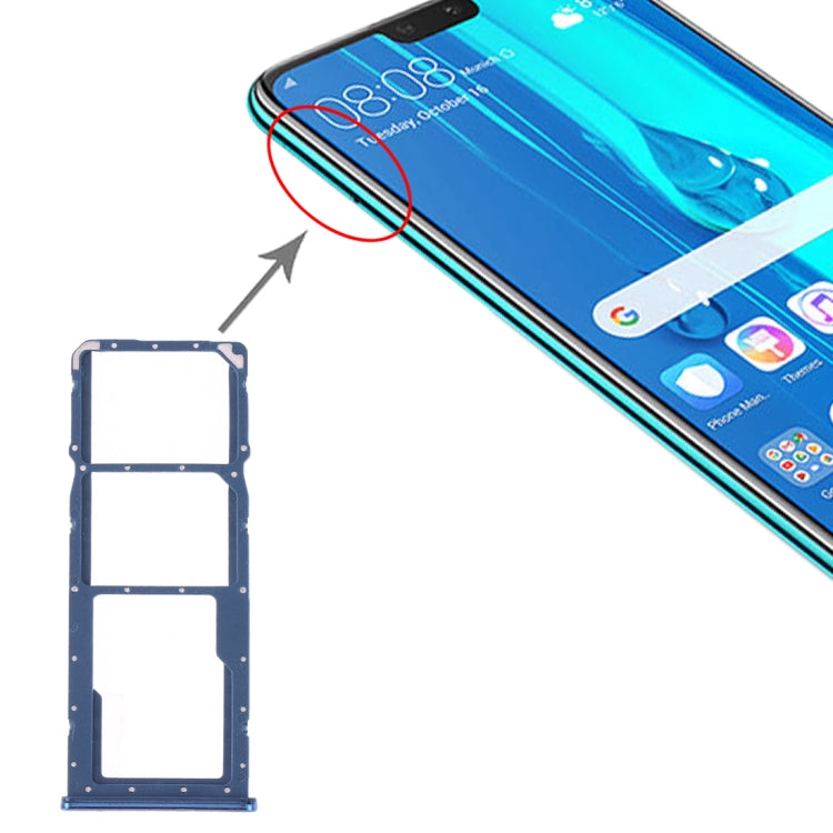 SIM Card Tray + SIM Card Tray + Micro SD Card Tray for Huawei Y9 (2019) (Blue) - Card Socket by PMc TechLife | Online Shopping South Africa | PMc TechLife | Buy Now Pay Later Mobicred