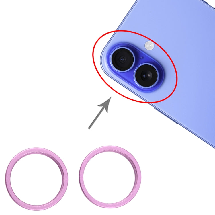 For iPhone 16 Plus 2pcs/set Rear Camera Glass Lens Metal Outside Protector Hoop Ring (Purple) - by PMC Jewellery | Online Shopping South Africa | PMC Jewellery | Buy Now Pay Later Mobicred