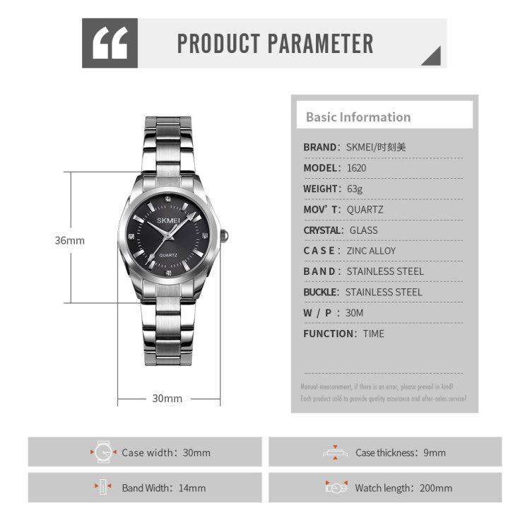 SKmei 1620 Delicate Rhinestone Creative Casual Waterproof Quartz Women Watch Steel Strap Watch(White) - free shipping - PMC TechLife - Order now!