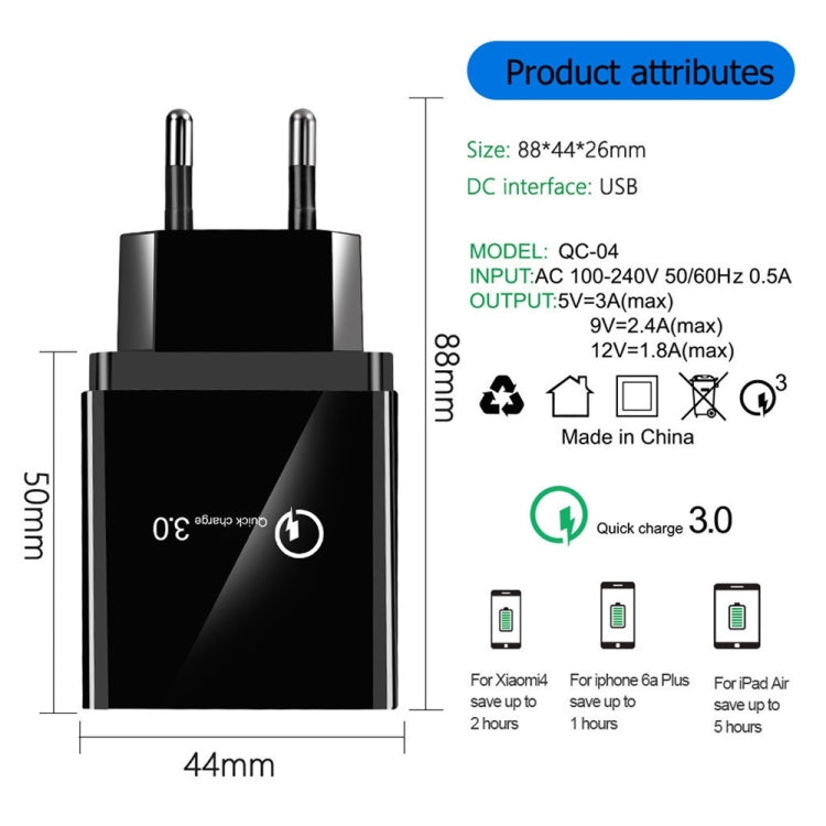 2 in 1 1m USB to 8 Pin Data Cable + 30W QC 3.0 4 USB Interfaces Mobile Phone Tablet PC Universal Quick Charger Travel Charger Set, EU Plug(Black) - USB Charger by PMC Jewellery | Online Shopping South Africa | PMC Jewellery | Buy Now Pay Later Mobicred