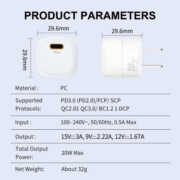 ENKAY APQ-011 Mini PD 20W USB-C / Type-C Port Fast Charger, US Plug(White) - free shipping - PMC TechLife - Order now!