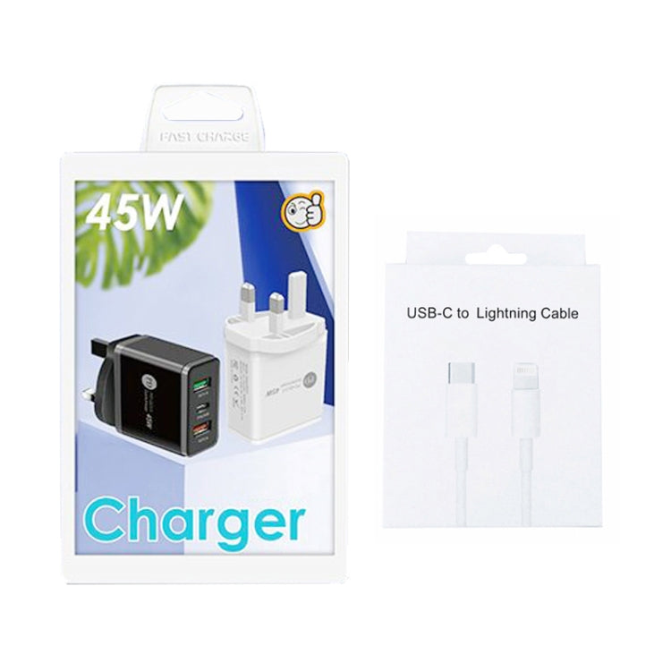 45W PD3.0 + 2 x QC3.0 USB Multi Port Charger with Type-C to 8 Pin Cable, UK Plug(Black) - free shipping - PMC Jewellery - Order now!