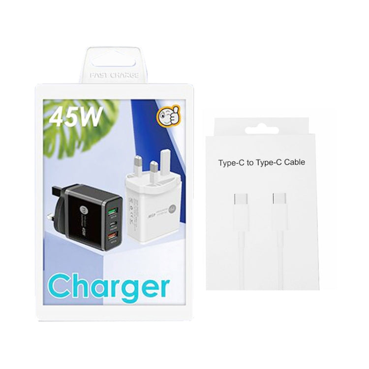 45W PD3.0 + 2 x QC3.0 USB Multi Port Charger with Type-C to Type-C Cable, UK Plug(Black) - USB Charger by PMC TechLife | Online Shopping South Africa | PMC TechLife | Buy Now Pay Later Mobicred