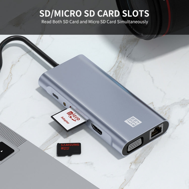 JUNSUNMAY 11 in 1 Type-C to 4K HDMI + VGA +RJ45 Docking Station Adapter PD Quick Charge Hub - free shipping - PMC Jewellery - Order now!