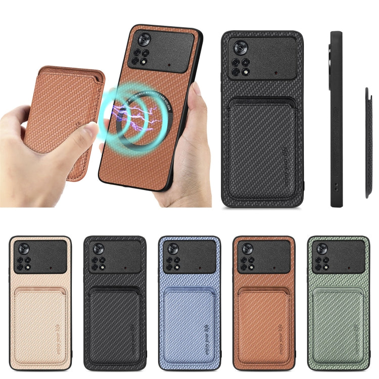 For Xiaomi Poco X4 Pro 5G Carbon Fiber Leather Card Magsafe Magnetic Phone Case(Black) - Poco X4 Pro 5G Cases by PMC TechLife | Online Shopping South Africa | PMC TechLife