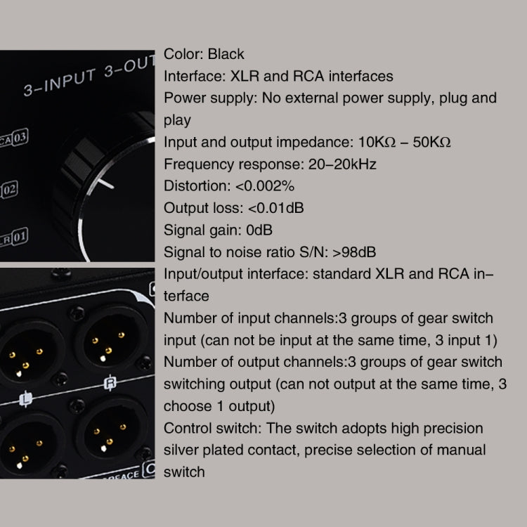 B033 3 Input To 3 Output Fully Balanced XLR Signal Passive Stereo Selector Switch Switcher - by PMC TechLife | Online Shopping South Africa | PMC TechLife | Buy Now Pay Later Mobicred