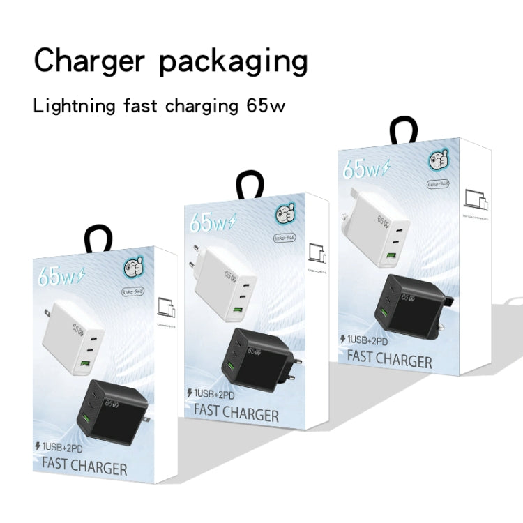 GaN PD65W Type-C x 2 + USB3.0 Charger with Type-C to Type-C Data Cable ,EU Plug(White) - free shipping - PMC Jewellery - Order now!