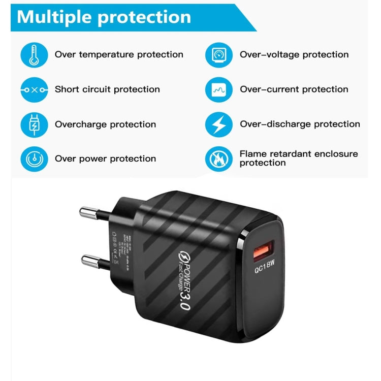 TE-005 USB3.0 QC3.0 18W 3A Interface Mobile Phone Fast Charger, EU Plug(White) - USB Charger by PMC TechLife | Online Shopping South Africa | PMC TechLife