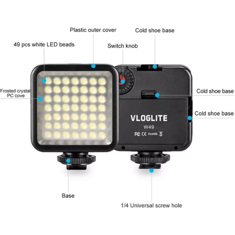 VLOGLITE W49 Photography Cell Phone Live Streaming Beauty Lights Mini Fill Light LED Camera Light - by VLOGLITE | Online Shopping South Africa | PMC TechLife | Buy Now Pay Later Mobicred