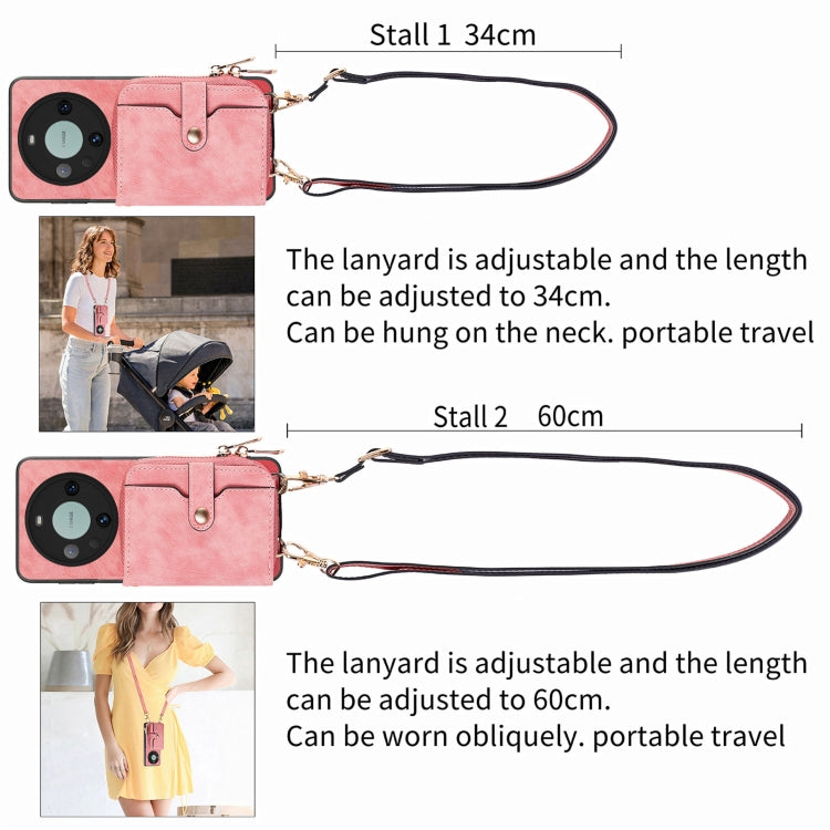 For Huawei Mate 60 Pro Crossbody Multi-function Zipper Wallet Phone Case(Pink) - Huawei Cases by PMC TechLife | Online Shopping South Africa | PMC TechLife | Buy Now Pay Later Mobicred