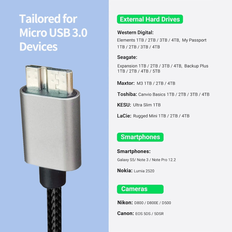 JUNSUNMAY USB 3.0 Male to Micro-B Cord Cable Compatible with Samsung Camera Hard Drive, Length:3m - USB Cable by JUNSUNMAY | Online Shopping South Africa | PMC TechLife | Buy Now Pay Later Mobicred