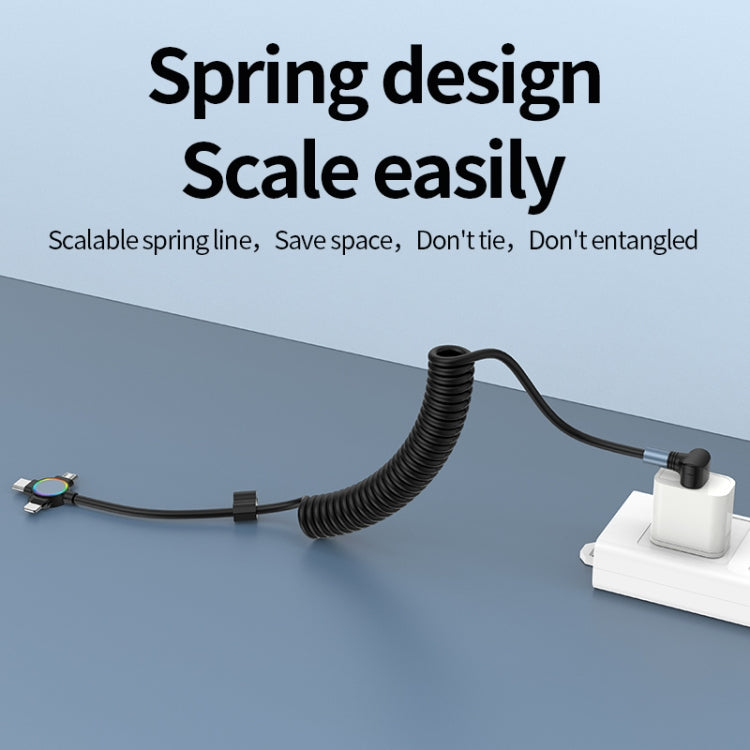 66W 3 in 1 USB to 8 Pin + Micro USB + USB-C / Type-C Fast Charging Elbow Spring Cable(Black) - Multifunction Cable by PMC Jewellery | Online Shopping South Africa | PMC Jewellery | Buy Now Pay Later Mobicred