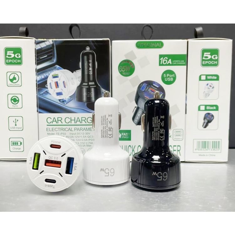 TE-P50 65W PD30W Type-C x 2 + USB x 3 Multi Port Car Charger(White) - Car Charger by PMC TechLife | Online Shopping South Africa | PMC TechLife | Buy Now Pay Later Mobicred