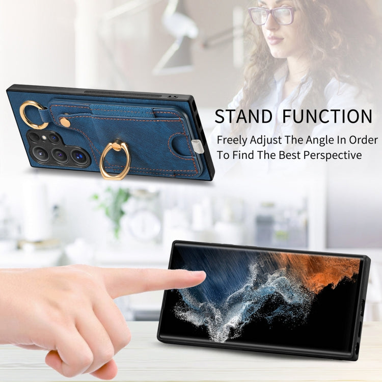 For Samsung Galaxy S24 Ultra 5G Retro Skin-feel Ring Card Bag Phone Case with Hang Loop(Blue) - Galaxy S24 Ultra 5G Cases by PMC TechLife | Online Shopping South Africa | PMC TechLife | Buy Now Pay Later Mobicred
