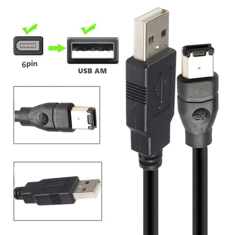 JUNSUNMAY Firewire IEEE 1394 6 Pin Male to USB 2.0 Male Adaptor Convertor Cable Cord, Length:3m - free shipping - PMC Jewellery - Order now!
