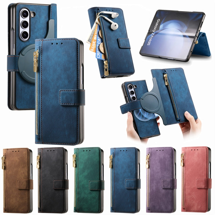 For Samsung Galaxy Z Fold4 Retro MagSafe Magnetic Zipper Wallet Leather Phone Case(Green) - free shipping - PMC TechLife - Order now!