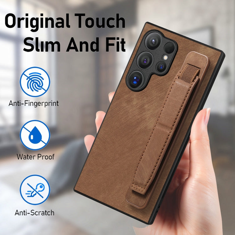 For Samsung Galaxy S24 Ultra 5G Retro Wristband Holder Leather Back Phone Case(Brown) - free shipping - PMC TechLife - Order now!