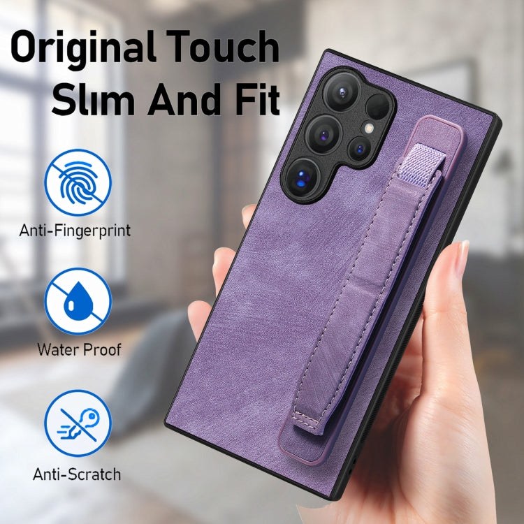 For Samsung Galaxy S24 Ultra 5G Retro Wristband Holder Leather Back Phone Case(Purple) - Galaxy S24 Ultra 5G Cases by PMC TechLife | Online Shopping South Africa | PMC TechLife