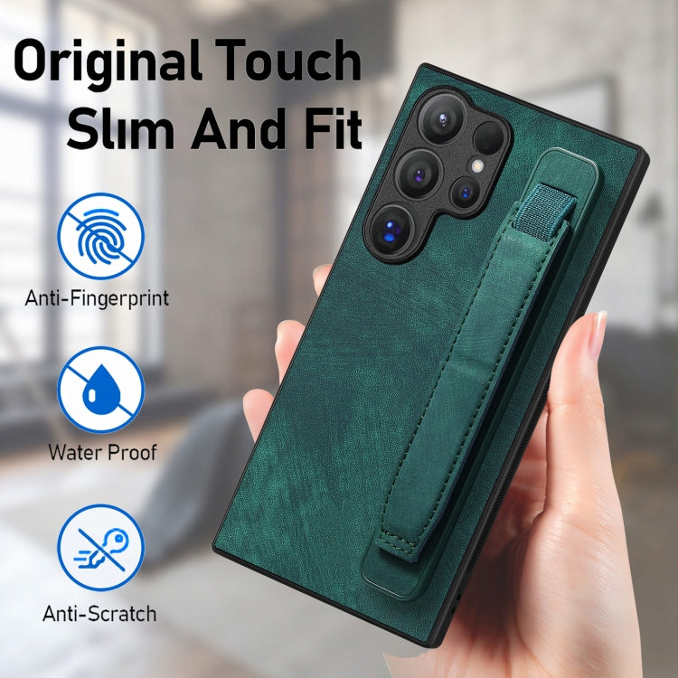 For Samsung Galaxy S24 Ultra 5G Retro Wristband Holder Leather Back Phone Case(Green) - Galaxy S24 Ultra 5G Cases by PMC TechLife | Online Shopping South Africa | PMC TechLife