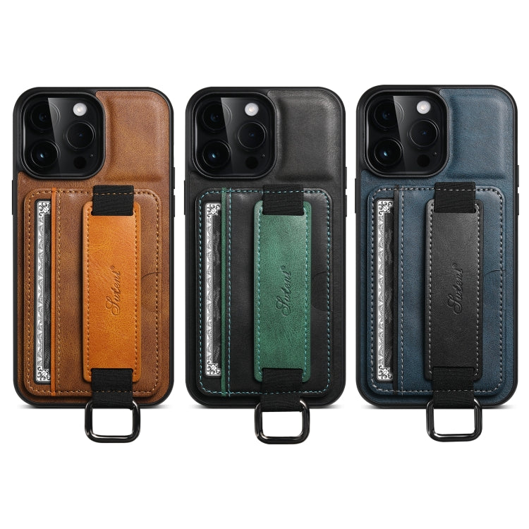 For iPhone 15 Pro Max Suteni H13 Card Wallet Wrist Strap Holder PU Phone Case(Black) - free shipping - PMC Jewellery - Order now!