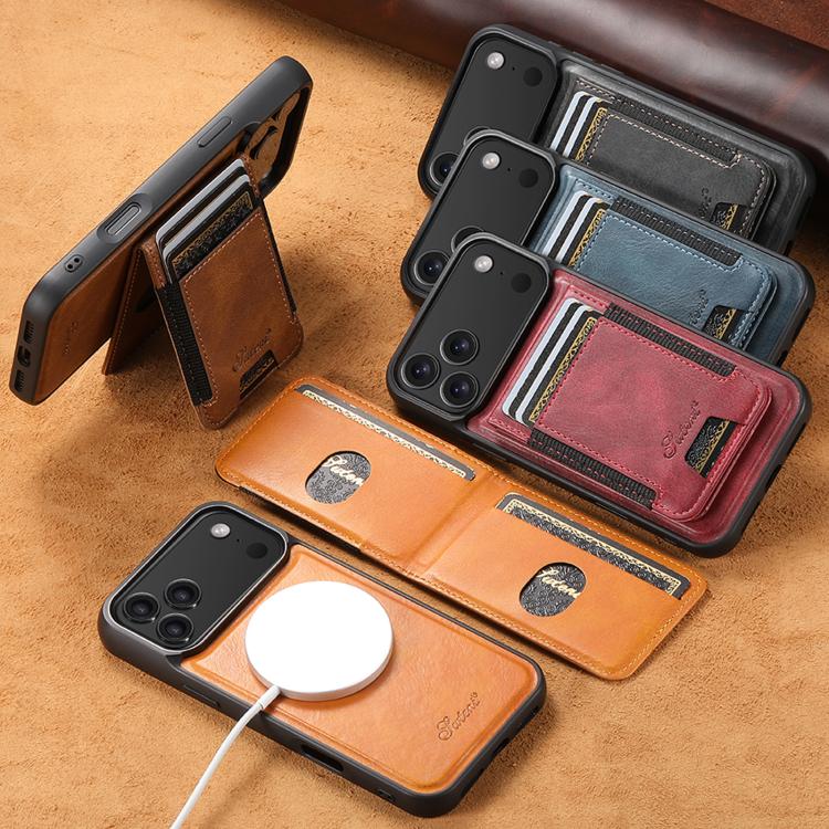 For iPhone 16 Pro Max Suteni H17 Oil Eax Leather MagSafe Detachable Wallet Phone Case(Brown) - free shipping - PMC Jewellery - Order now!