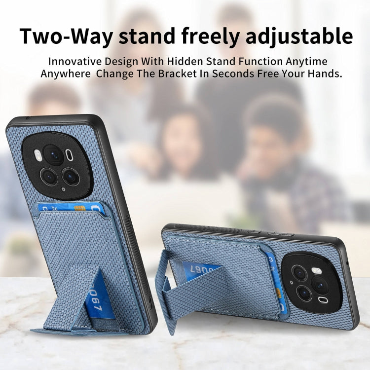 For Honor Magic6 Pro Carbon Fiber Card Bag Fold Stand Phone Case(Blue) - Honor Cases by PMC TechLife | Online Shopping South Africa | PMC TechLife | Buy Now Pay Later Mobicred