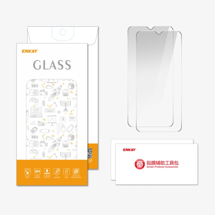 For OPPO A18 / A38 2pcs ENKAY 9H Big Arc Edge High Aluminum-silicon Tempered Glass Film - A18 Tempered Glass by ENKAY | Online Shopping South Africa | PMC TechLife | Buy Now Pay Later Mobicred