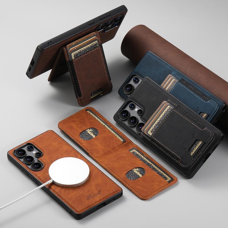 For Samsung Galaxy S25 5G Suteni H17 Litchi Texture Leather MagSafe Detachable Wallet Phone Case(Khaki) - Galaxy S25 5G Cases by Suteni | Online Shopping South Africa | PMC TechLife | Buy Now Pay Later Mobicred