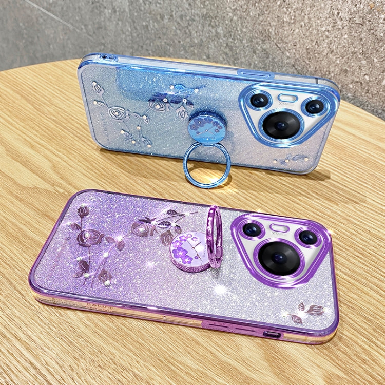For Huawei Pura 70 Gradient Glitter Immortal Flower Ring All-inclusive Phone Case(Blue) - free shipping - PMC Jewellery - Order now!