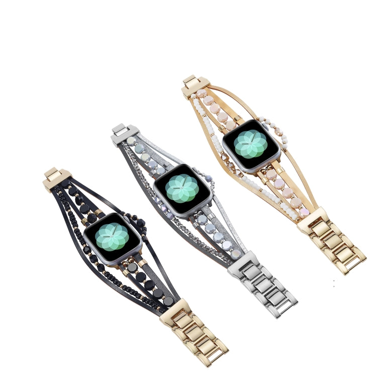 For Apple Watch SE 2023 44mm Beaded National Style Bracelet Crystal Watch Band(Silver) - free shipping - PMC TechLife - Order now!