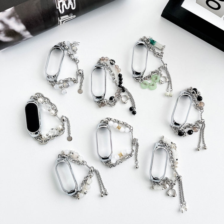 For Xiaomi Mi Band 3 / 4 Crystal Beaded Onyx Watch Band(Silver+White Pearl) - free shipping - PMC TechLife - Order now!