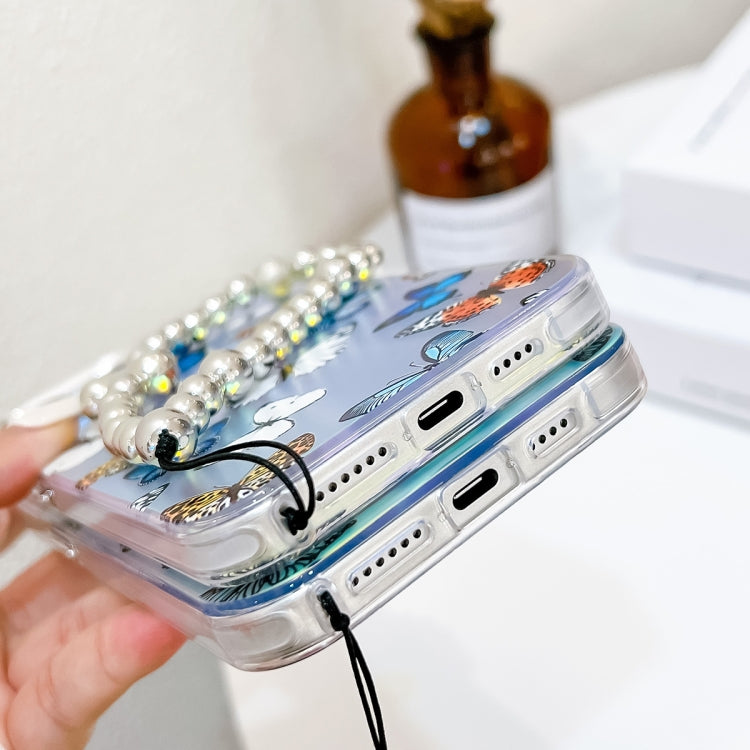 For iPhone 16 Electroplating Laser Butterfly Phone Case with Wrist Strap(Color Butterflies AB1) - iPhone 16 Cases by PMC TechLife | Online Shopping South Africa | PMC TechLife | Buy Now Pay Later Mobicred