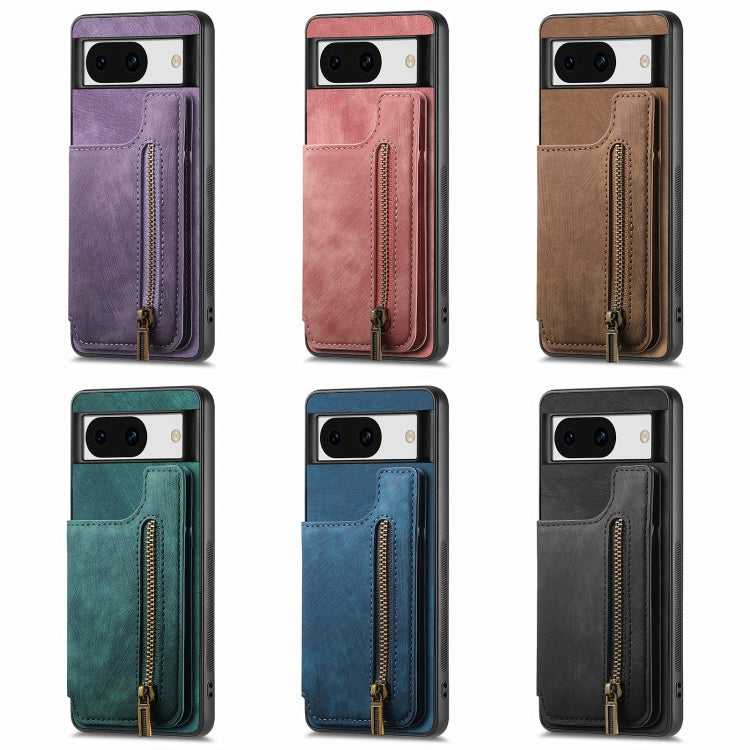 For Google Pixel 9 / 9 Pro Retro Leather Zipper Wallet Back Phone Case(Purple) - Google Cases by PMC TechLife | Online Shopping South Africa | PMC TechLife | Buy Now Pay Later Mobicred