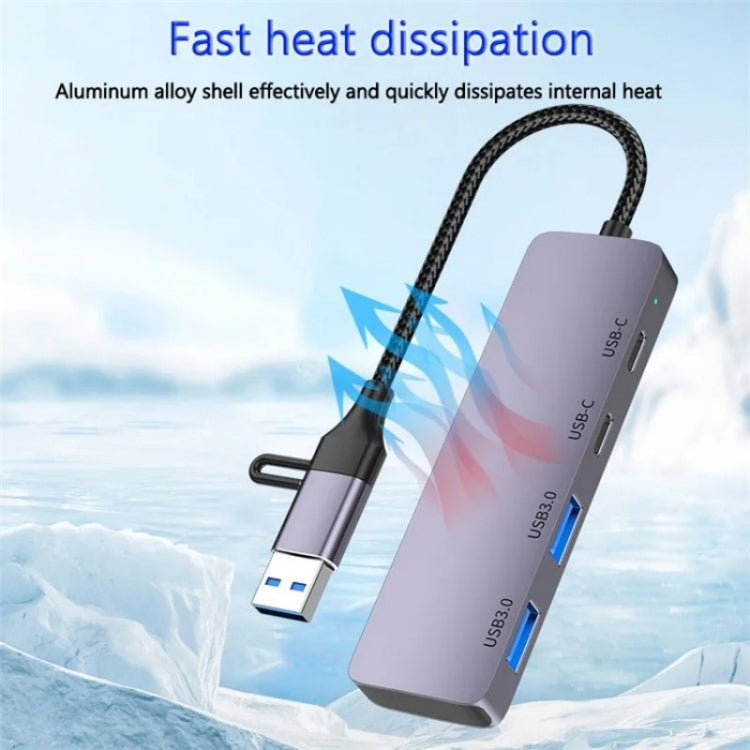 T-32C 2-in-1 Cable USB 3.0 + Type-C 4-port Hub Aluminum Alloy Docking Station - USB 3.0 HUB by PMC Jewellery | Online Shopping South Africa | PMC Jewellery | Buy Now Pay Later Mobicred