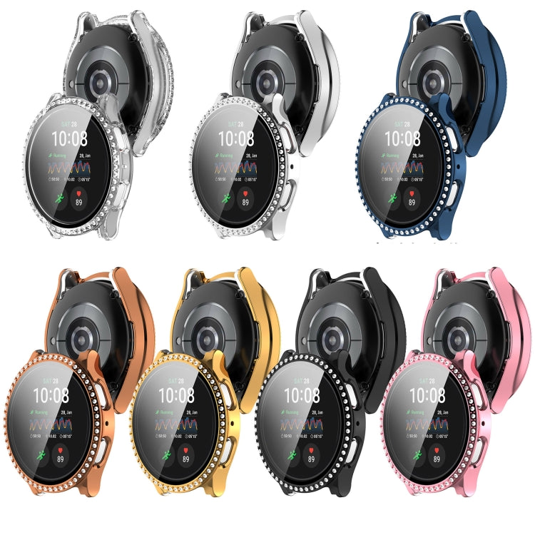 For Samsung Galaxy Watch 7 40mm Single Row Diamond PC + Tempered Film Integrated Watch Protective Case(Silver) - Watch Cases by PMC TechLife | Online Shopping South Africa | PMC TechLife | Buy Now Pay Later Mobicred