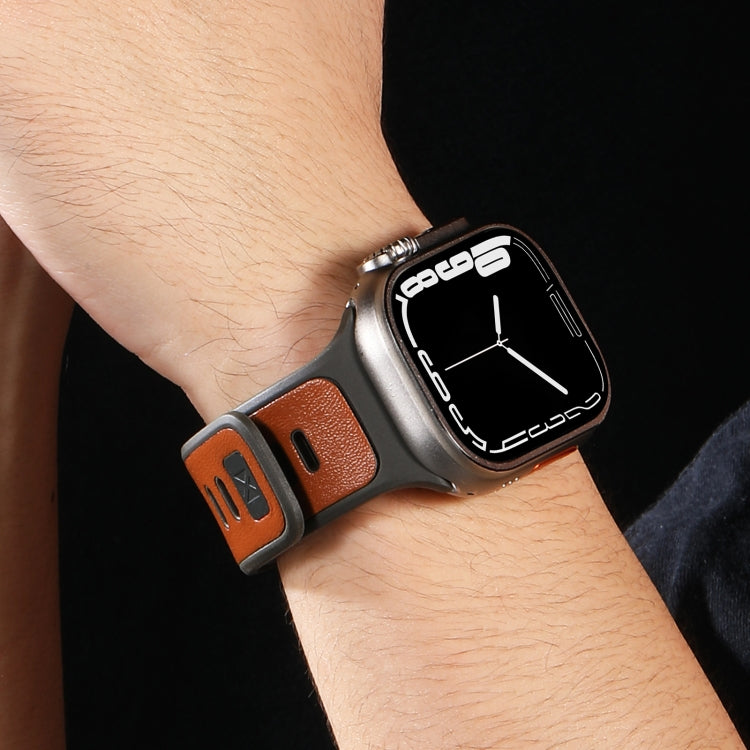 For Apple Watch Ultra 2 49mm Leather Skin Silicone Watch Band(Black) - Watch Bands by PMC TechLife | Online Shopping South Africa | PMC TechLife | Buy Now Pay Later Mobicred