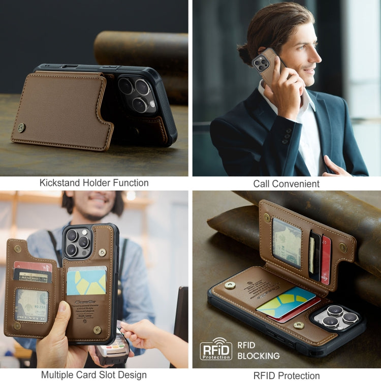 For iPhone 16 Pro CaseMe C22 Card Slots Holder RFID Anti-theft Phone Case(Brown) - free shipping - PMC TechLife - Order now!