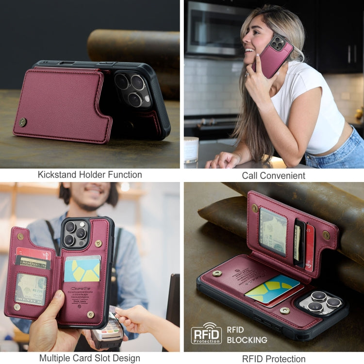 For iPhone 16 Pro CaseMe C22 Card Slots Holder RFID Anti-theft Phone Case(Red) - free shipping - PMC Jewellery - Order now!