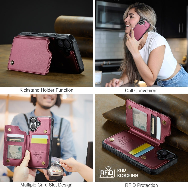 For iPhone 16 CaseMe C22 Card Slots Holder RFID Anti-theft Phone Case(Red) - free shipping - PMC Jewellery - Order now!