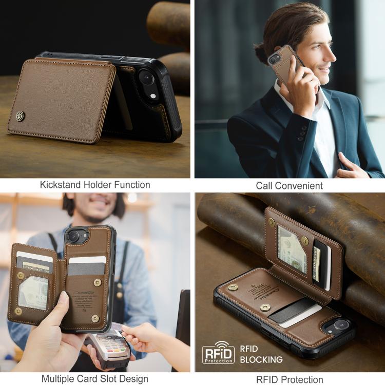 For iPhone 16e CaseMe C22 Card Slots Holder RFID Anti-theft Phone Case(Brown) - free shipping - PMc TechLife - Order now!