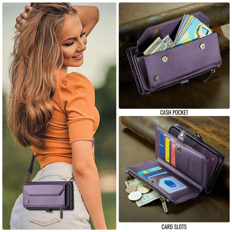 For iPhone 16e CaseMe C36 Card Slots Zipper Wallet RFID Anti-theft Leather Phone Case(Purple) - iPhone 16e Cases by CaseMe | Online Shopping South Africa | PMC TechLife | Buy Now Pay Later Mobicred
